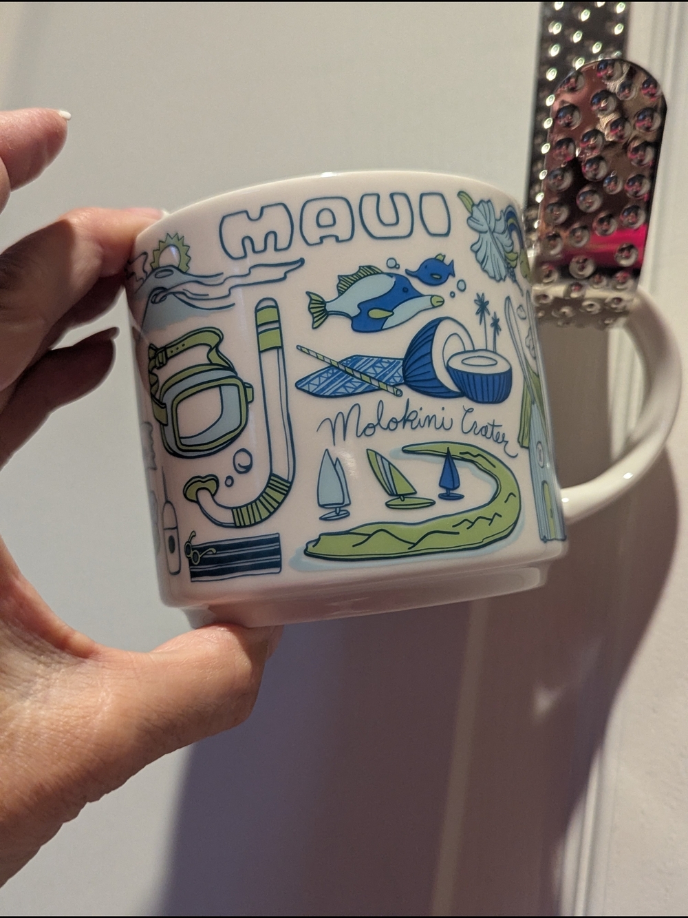 Starbucks White Mug with Blue & Green Island Artwork